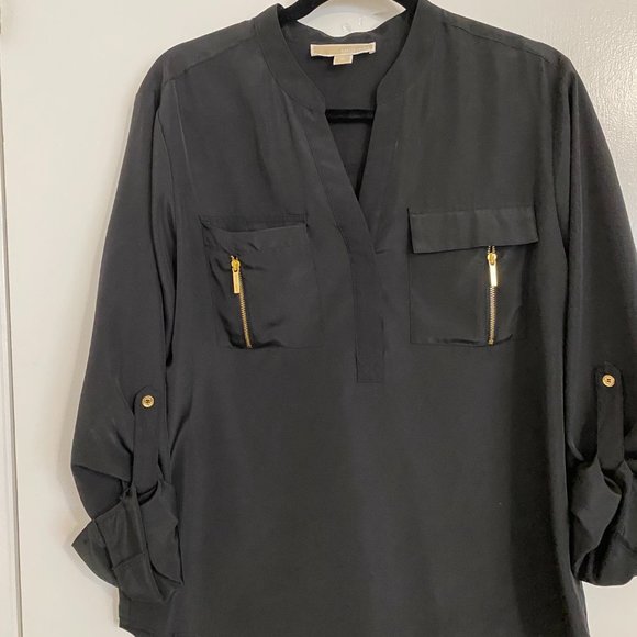 Michael Kors Black Zippered Pocket Blouse Medium - Picture 2 of 9